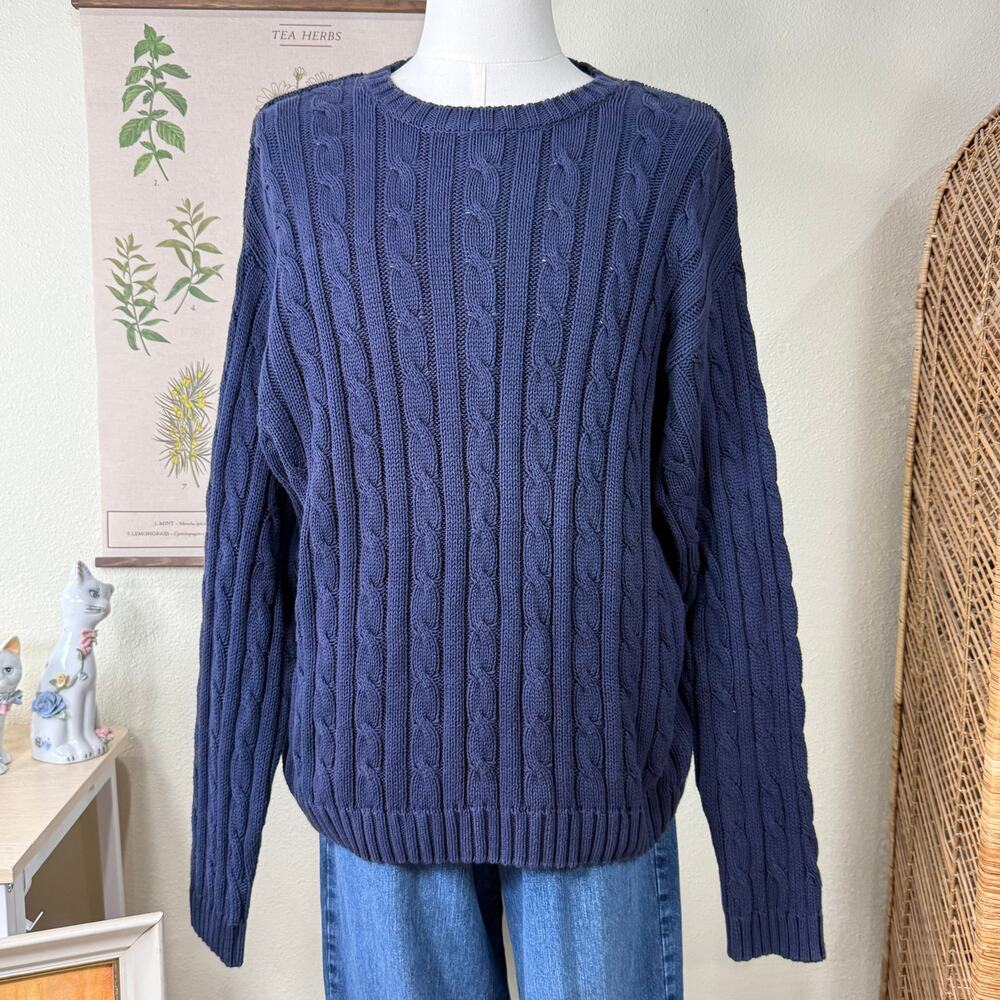 90s Y2k Mens Cable Knit Cotton Pullover Sweater Fisherman Classic Heritage L